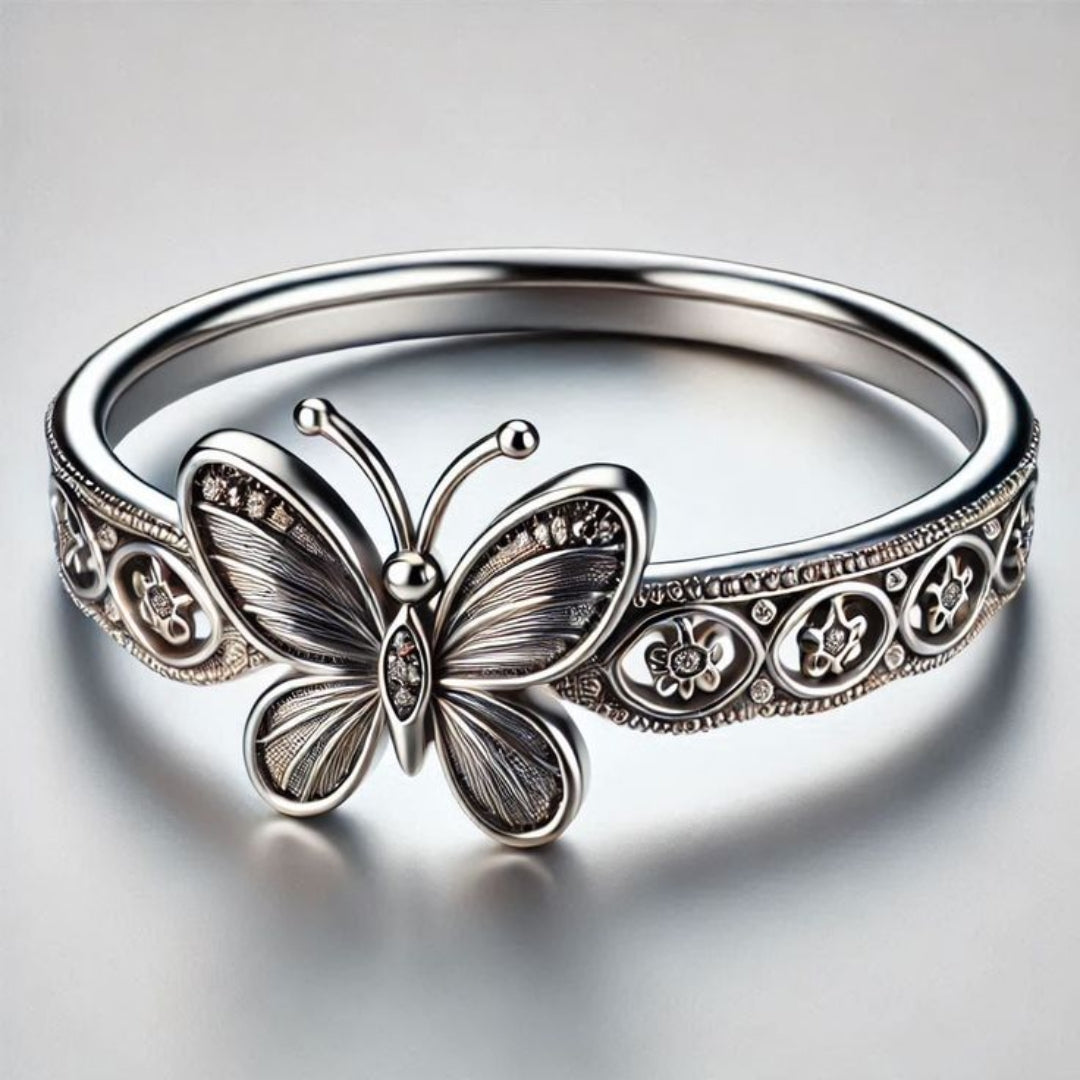 Bague papillon exotique plaquée argent