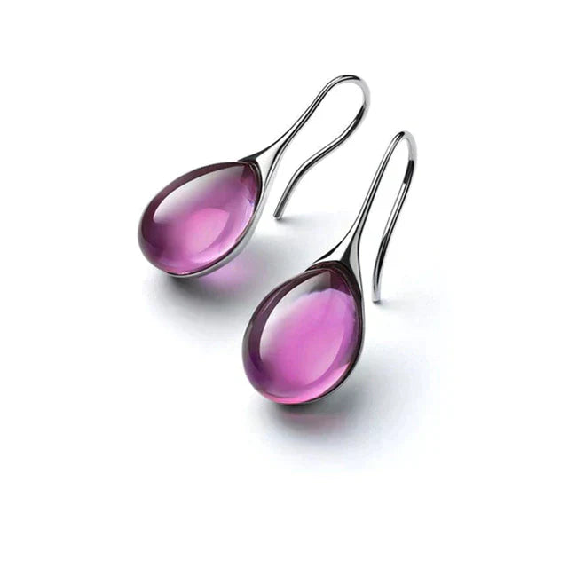 Boucles d'Oreilles de Goutte de Cristal en Or et Argent