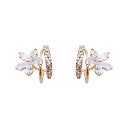 Boucles d'Oreilles Florales avec Zircon en Or