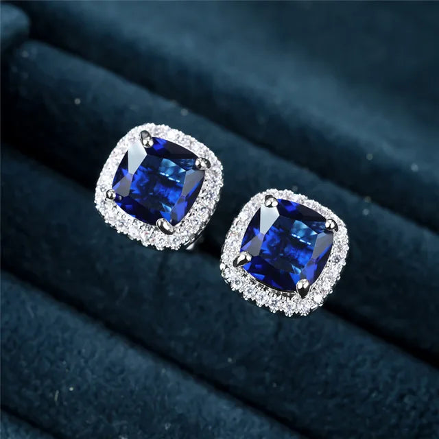 Boucles d'oreilles saphir carrées