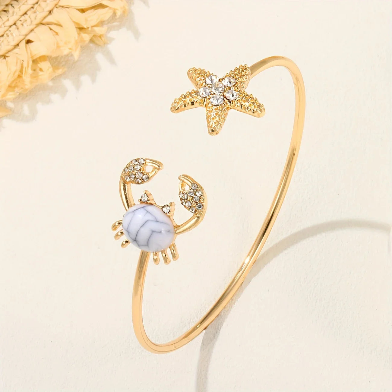 Bague Crabe Ajustable en Or avec Perle Incrustée