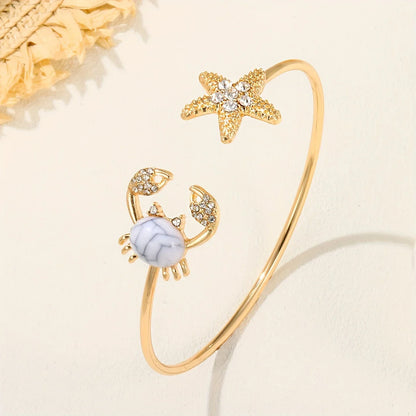 Bague Crabe Ajustable en Or avec Perle Incrustée