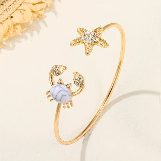 Bague Crabe Ajustable en Or avec Perle Incrustée