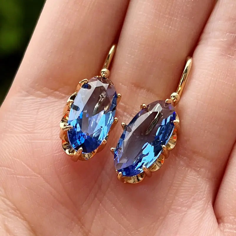 Boucles d'oreilles fleur bleue dorée Dorées