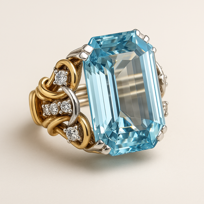 Bague Vintage de Zircon Bleu et Or en Couches