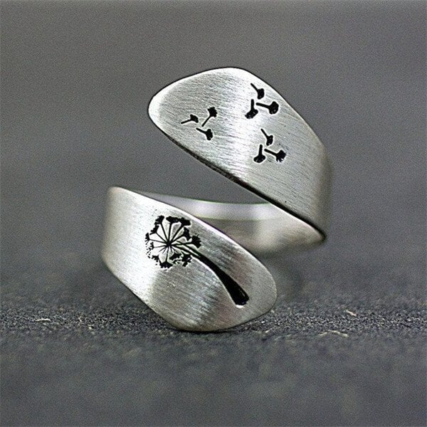 Bague pissenlit sculptée à la main réglable