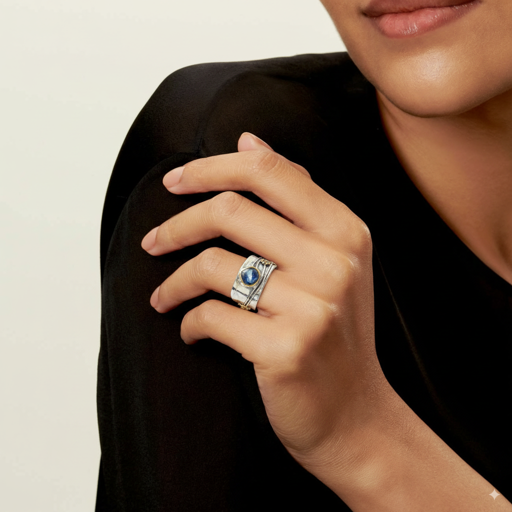 Bague Saphir Bleu Vintage Argenté