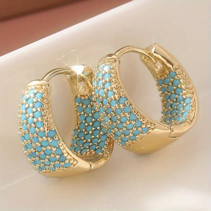 Boucles d'oreilles d'Anneau de Perles Turquoise en Ton Doré | Doré