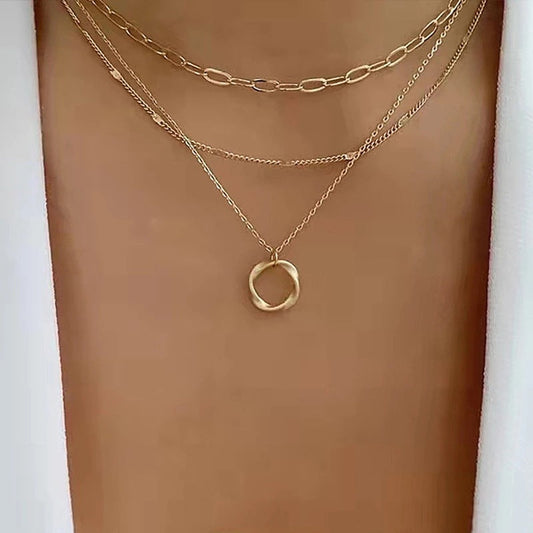 Collier Vintage de Chaînes Superposées avec Pendentif