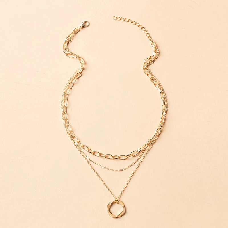 Collier Vintage de Chaînes Superposées avec Pendentif