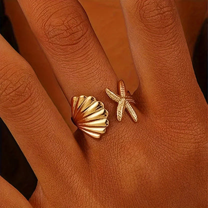 Bague en Or avec Étoile de Mer et Coquillage Élégante