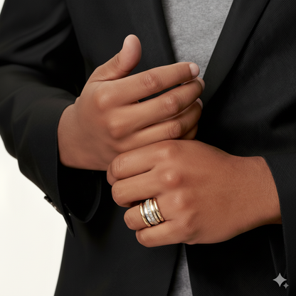 Bague Épaisse Vintage en Or et Argent