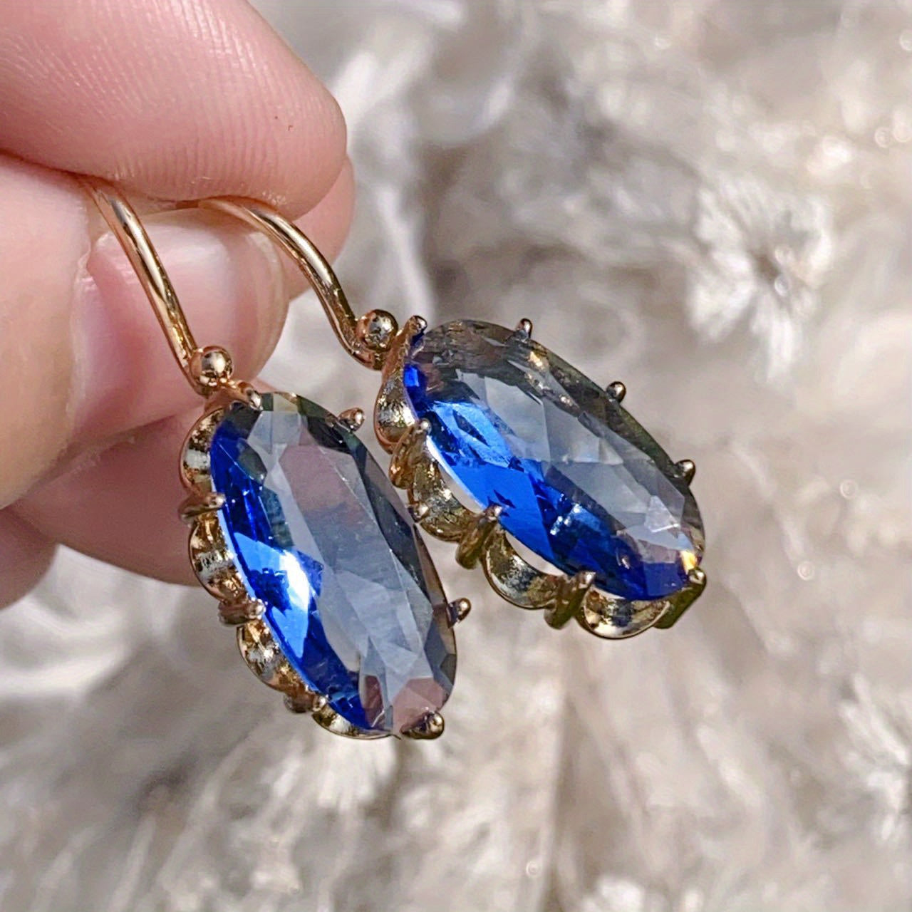 Boucles d'oreilles fleur bleue dorée Dorées