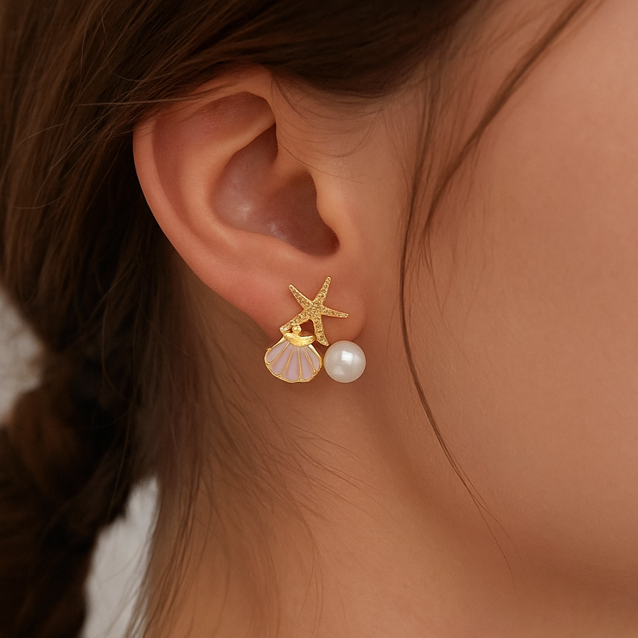 Boucles d'Oreilles Étoile de Mer et Coquillage Imperméables de Design
