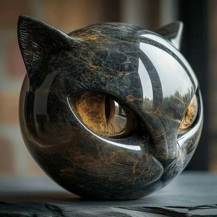 Nyxcharm - Sculpture Mystique Représentant Une Tête De Chat Noir