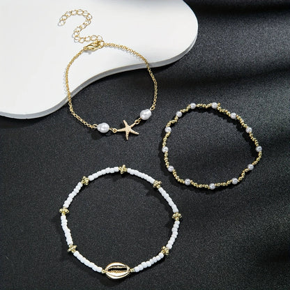 Bracelet de Cheville Étoile Dorée Imperméable en 3 Pièces