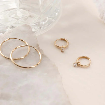 Boucles d'oreilles créoles en pierre Larmes de Lune Dorées