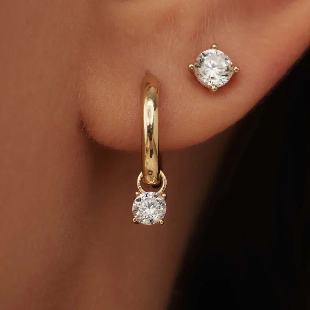 Boucles d'oreilles créoles en pierre Larmes de Lune Dorées