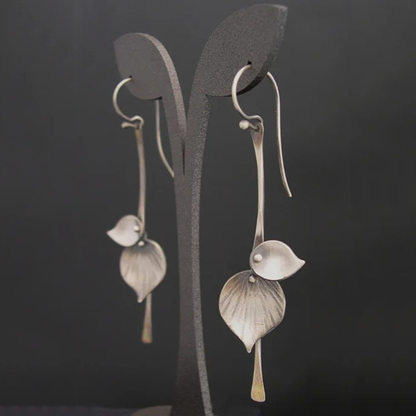 Boucles d'Oreilles Vintage de Feuille en Argent