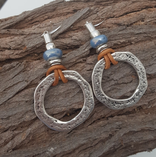 Boucles d'Oreilles Vintage de Cercle en Argent