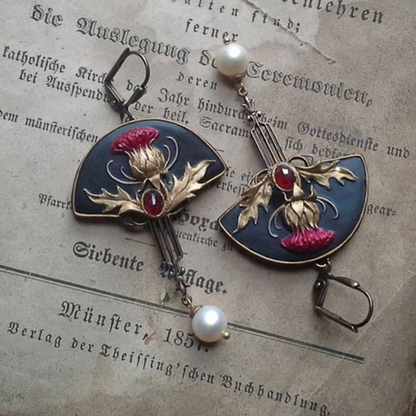 Boucles d'oreilles en cristal rouge et perle vintage