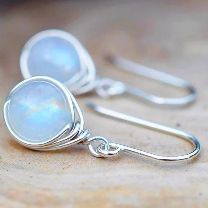 Boucles d'Oreilles de Goutte de Pierre de Lune en Argent