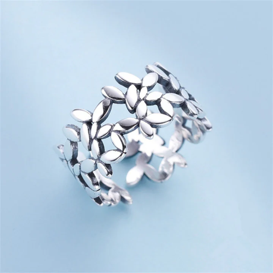 Bague de Feuilles Vintage en Argent