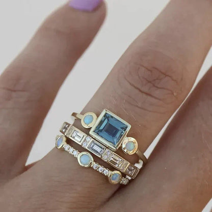 Bague Cristal Bleu Vintage Argenté