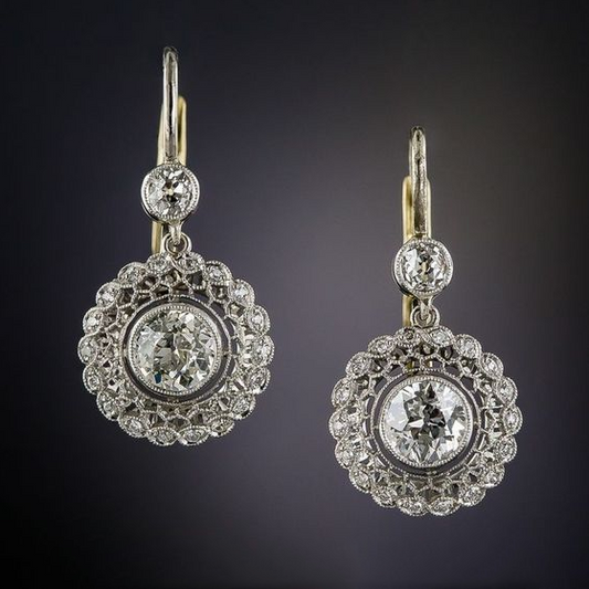 Boucles d'Oreilles de Mandala avec Zircon Vintage