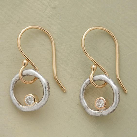 Boucles d'Oreilles en Or et Argent Vintage avec Zircon