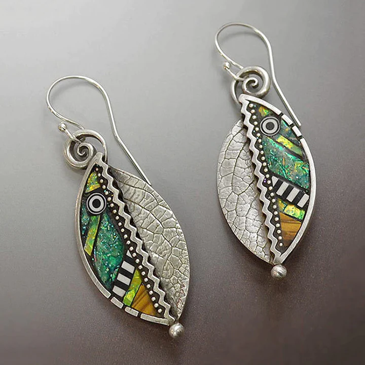 Boucles d'oreilles en feuille de cristal vert plaquées argent vintage