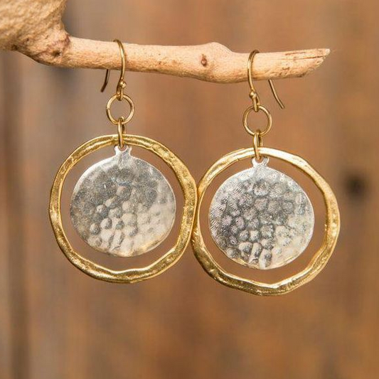 Boucles d'Oreilles Vintage Arrondies Dorées et Argentées