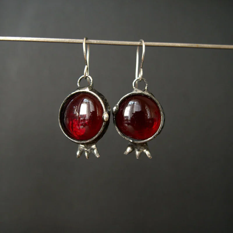 Boucles d'Oreilles Vintage avec Cristal Rouge Incrusté