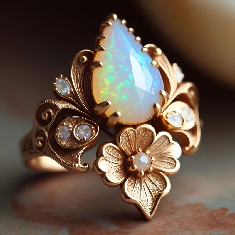Bague opale exotique dorée