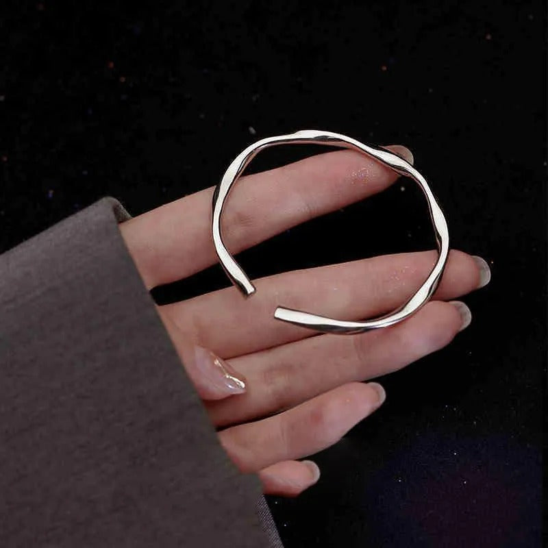 Bracelet Épais d'Argent 925 Ajustable de Forme Irrégulière