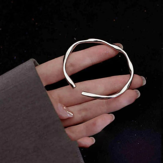 Bracelet Épais d'Argent 925 Ajustable de Forme Irrégulière