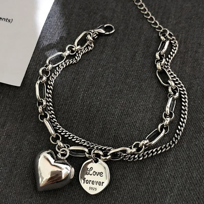 Bracelet d'Argent 925 avec Gravure "Love Forever" + 2 Charms Gratuits