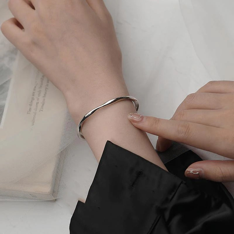 Bracelet Épais d'Argent 925 Ajustable de Forme Irrégulière