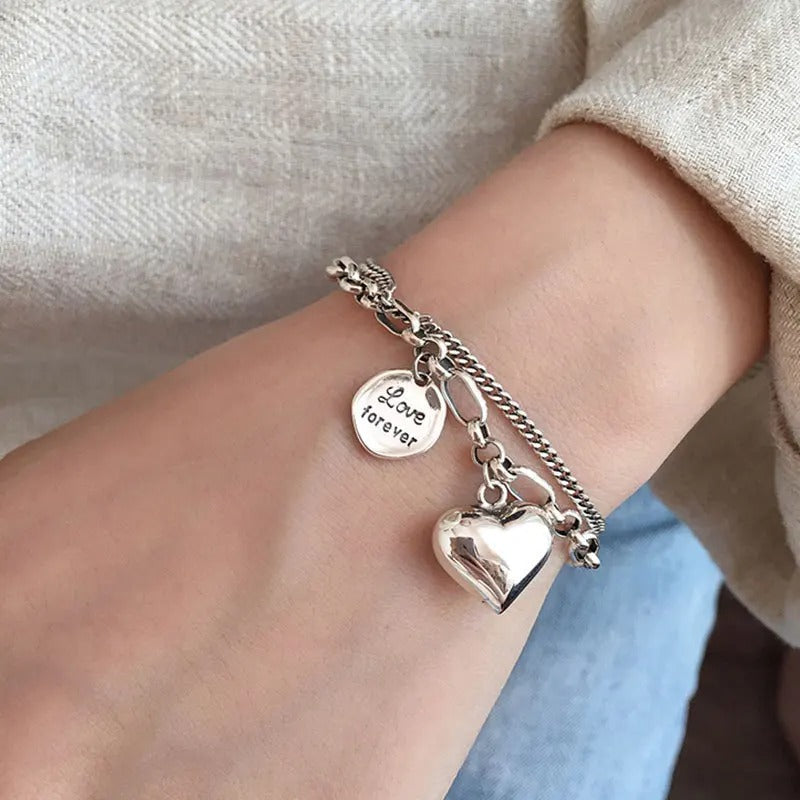 Bracelet d'Argent 925 avec Gravure "Love Forever" + 2 Charms Gratuits