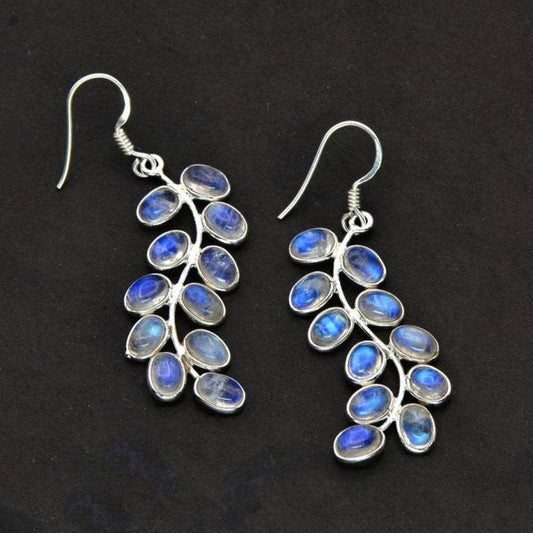 Boucles d'Oreilles d'Argent 925 avec Agate Bleue