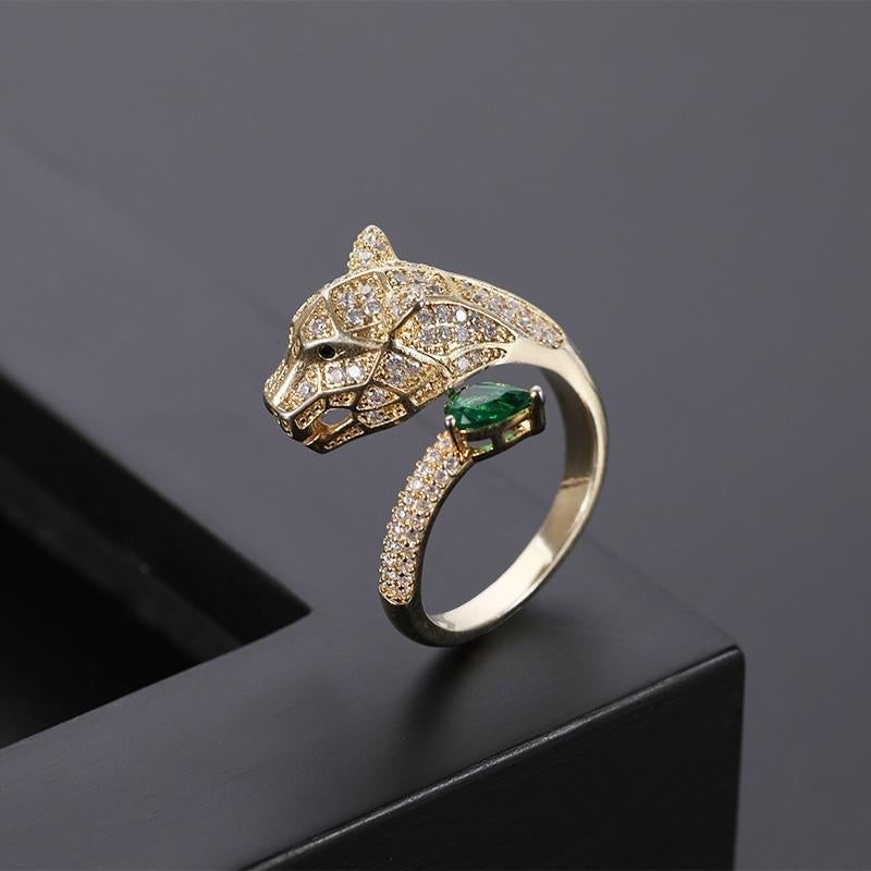 Bague Ajustable de Léopard avec Finition de Zircon