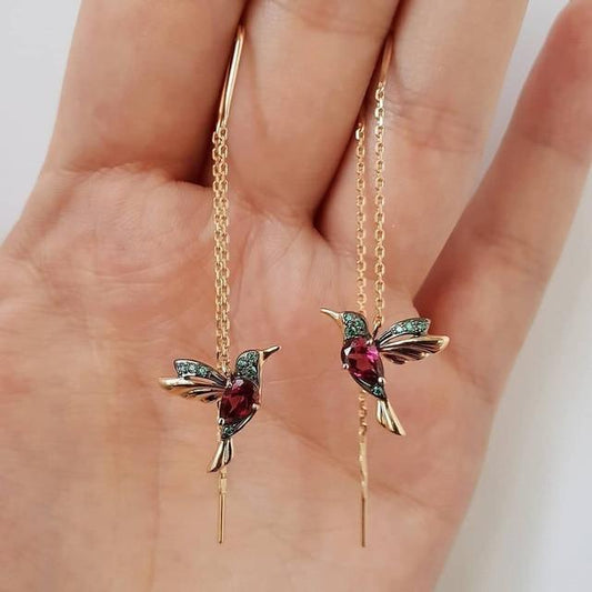 Boucles d'Oreilles Colibri en Émail et Zircon